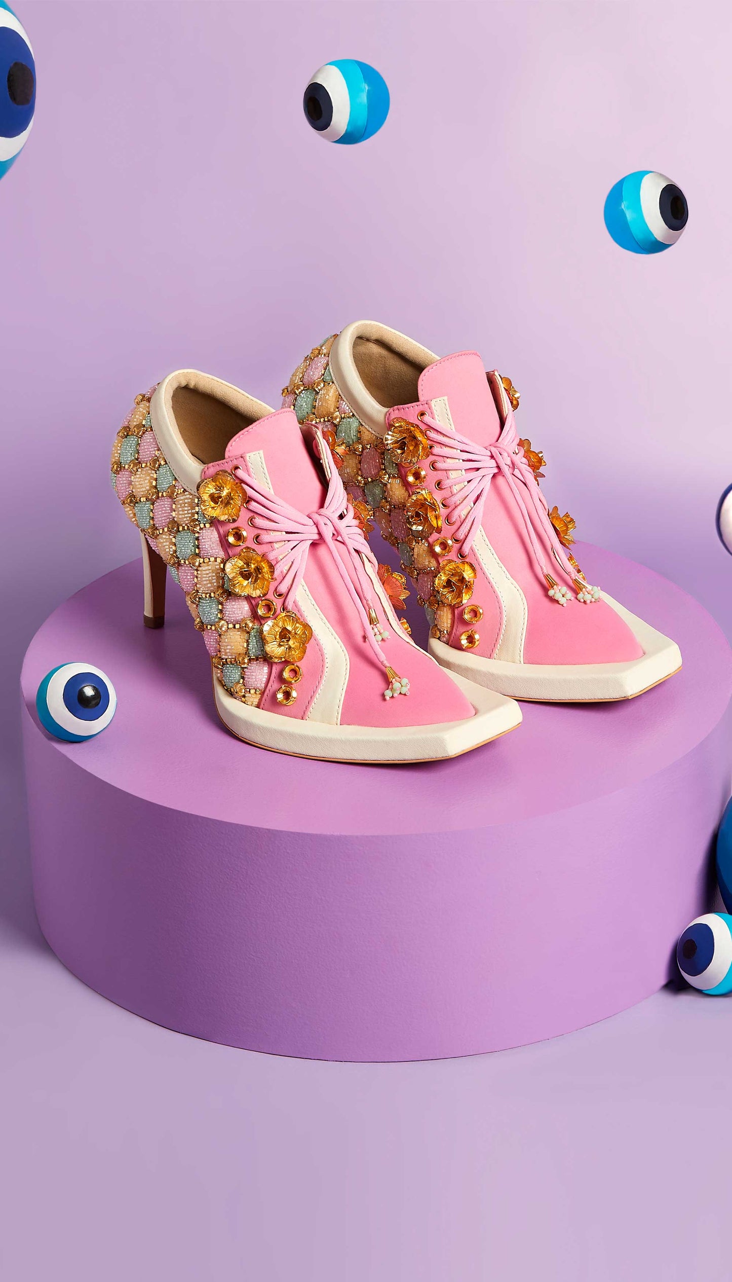 Sneak Toes- Pink Embroidered Sneaker Stilleto