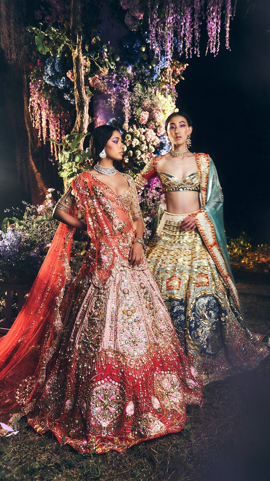 Juliet - Ivory, Teal & Red Bridal Lehenga Set