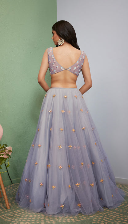 PEARL- GREY EMBELLISHED LEHENGA